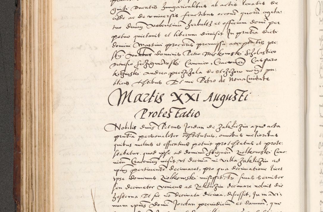 Zdjęcie nr 216 dla obiektu archiwalnego: Acta actorum causarum, sententiarum tam diffinitivarum quam interlocutoriam, obligationum, constitutionum, contractuum etc. coram reverendo patre domino Petro Porembski preposito Oswieczimensi, canonico et officiali Cracoviensi de anno Domini millesimo DºLº quarto, indictione duodecima, pontificatus sanctissimi in Christo patris et domini nostri domini Julii divina providencia papae eius nominis tercii, anno quarto, a die et mense infrasciptis continuantur
