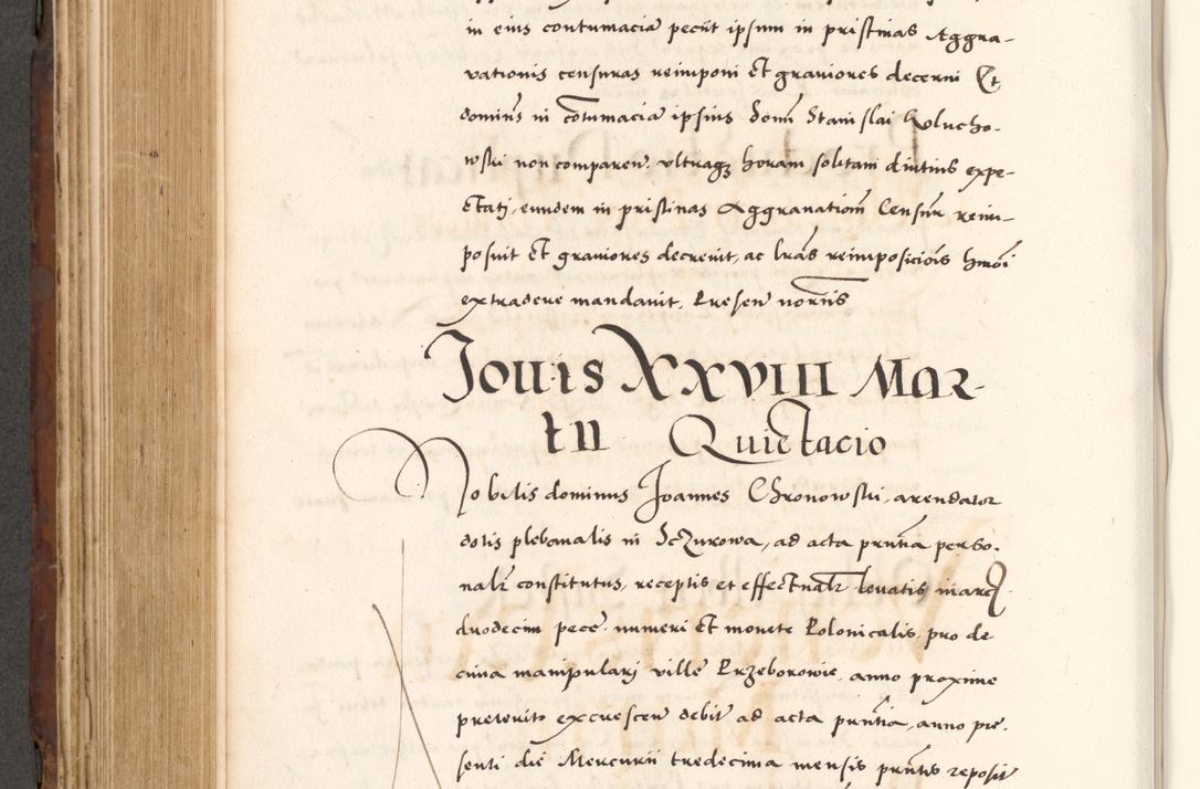 Zdjęcie nr 588 dla obiektu archiwalnego: Acta actorum causarum, sententiarum tam diffinitivarum quam interlocutoriam, obligationum, constitutionum, contractuum etc. coram reverendo patre domino Petro Porembski preposito Oswieczimensi, canonico et officiali Cracoviensi de anno Domini millesimo DºLº quarto, indictione duodecima, pontificatus sanctissimi in Christo patris et domini nostri domini Julii divina providencia papae eius nominis tercii, anno quarto, a die et mense infrasciptis continuantur