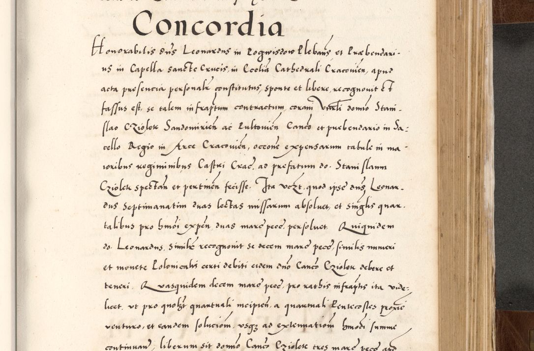 Zdjęcie nr 573 dla obiektu archiwalnego: Acta actorum causarum, sententiarum tam diffinitivarum quam interlocutoriam, obligationum, constitutionum, contractuum etc. coram reverendo patre domino Petro Porembski preposito Oswieczimensi, canonico et officiali Cracoviensi de anno Domini millesimo DºLº quarto, indictione duodecima, pontificatus sanctissimi in Christo patris et domini nostri domini Julii divina providencia papae eius nominis tercii, anno quarto, a die et mense infrasciptis continuantur