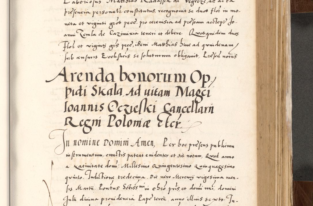 Zdjęcie nr 549 dla obiektu archiwalnego: Acta actorum causarum, sententiarum tam diffinitivarum quam interlocutoriam, obligationum, constitutionum, contractuum etc. coram reverendo patre domino Petro Porembski preposito Oswieczimensi, canonico et officiali Cracoviensi de anno Domini millesimo DºLº quarto, indictione duodecima, pontificatus sanctissimi in Christo patris et domini nostri domini Julii divina providencia papae eius nominis tercii, anno quarto, a die et mense infrasciptis continuantur