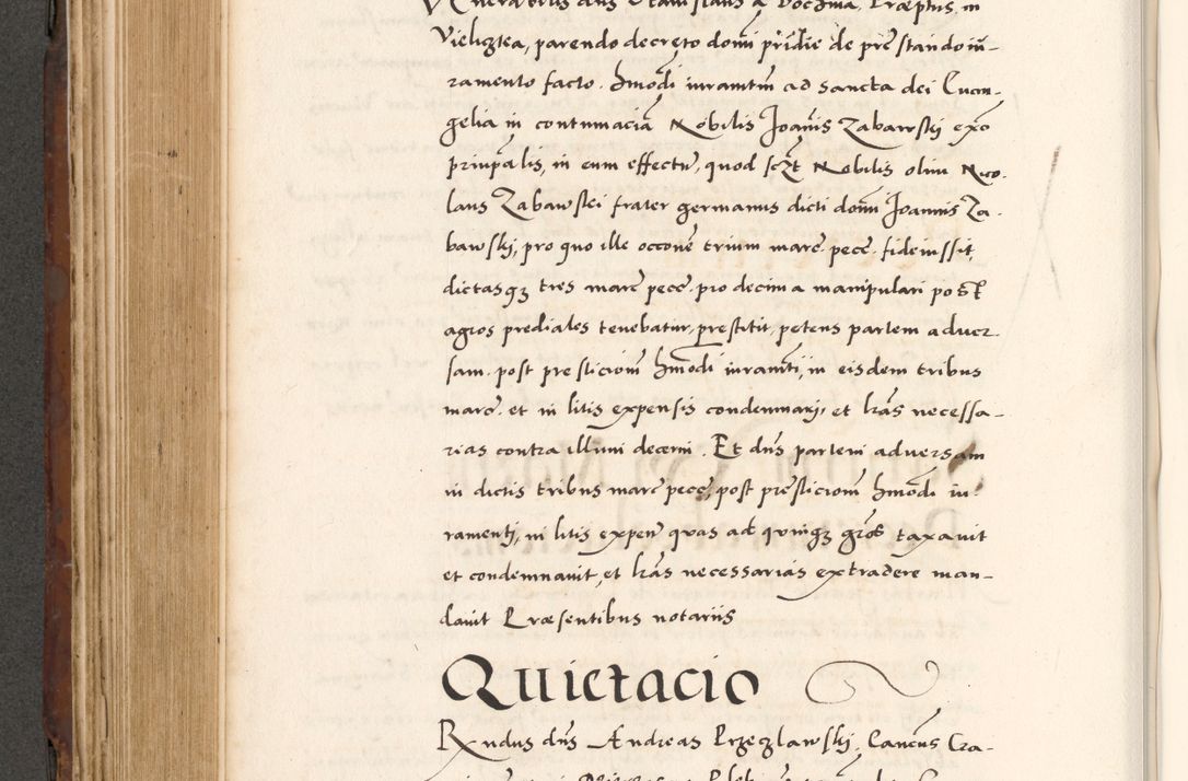 Zdjęcie nr 540 dla obiektu archiwalnego: Acta actorum causarum, sententiarum tam diffinitivarum quam interlocutoriam, obligationum, constitutionum, contractuum etc. coram reverendo patre domino Petro Porembski preposito Oswieczimensi, canonico et officiali Cracoviensi de anno Domini millesimo DºLº quarto, indictione duodecima, pontificatus sanctissimi in Christo patris et domini nostri domini Julii divina providencia papae eius nominis tercii, anno quarto, a die et mense infrasciptis continuantur