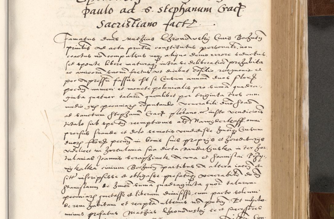 Zdjęcie nr 415 dla obiektu archiwalnego: Acta actorum causarum, sententiarum tam diffinitivarum quam interlocutoriam, obligationum, constitutionum, contractuum etc. coram reverendo patre domino Petro Porembski preposito Oswieczimensi, canonico et officiali Cracoviensi de anno Domini millesimo DºLº quarto, indictione duodecima, pontificatus sanctissimi in Christo patris et domini nostri domini Julii divina providencia papae eius nominis tercii, anno quarto, a die et mense infrasciptis continuantur