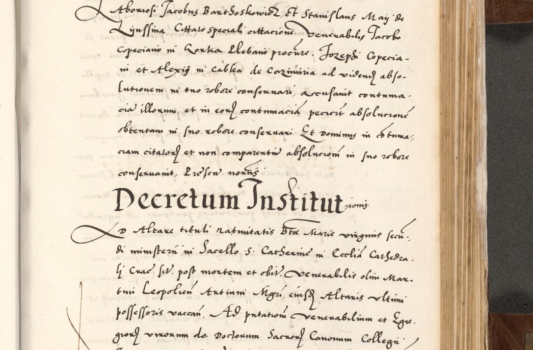 Zdjęcie nr 721 dla obiektu archiwalnego: Acta actorum causarum, sententiarum tam diffinitivarum quam interlocutoriam, obligationum, constitutionum, contractuum etc. coram reverendo patre domino Petro Porembski preposito Oswieczimensi, canonico et officiali Cracoviensi de anno Domini millesimo DºLº quarto, indictione duodecima, pontificatus sanctissimi in Christo patris et domini nostri domini Julii divina providencia papae eius nominis tercii, anno quarto, a die et mense infrasciptis continuantur