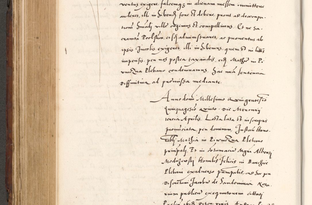Zdjęcie nr 620 dla obiektu archiwalnego: Acta actorum causarum, sententiarum tam diffinitivarum quam interlocutoriam, obligationum, constitutionum, contractuum etc. coram reverendo patre domino Petro Porembski preposito Oswieczimensi, canonico et officiali Cracoviensi de anno Domini millesimo DºLº quarto, indictione duodecima, pontificatus sanctissimi in Christo patris et domini nostri domini Julii divina providencia papae eius nominis tercii, anno quarto, a die et mense infrasciptis continuantur