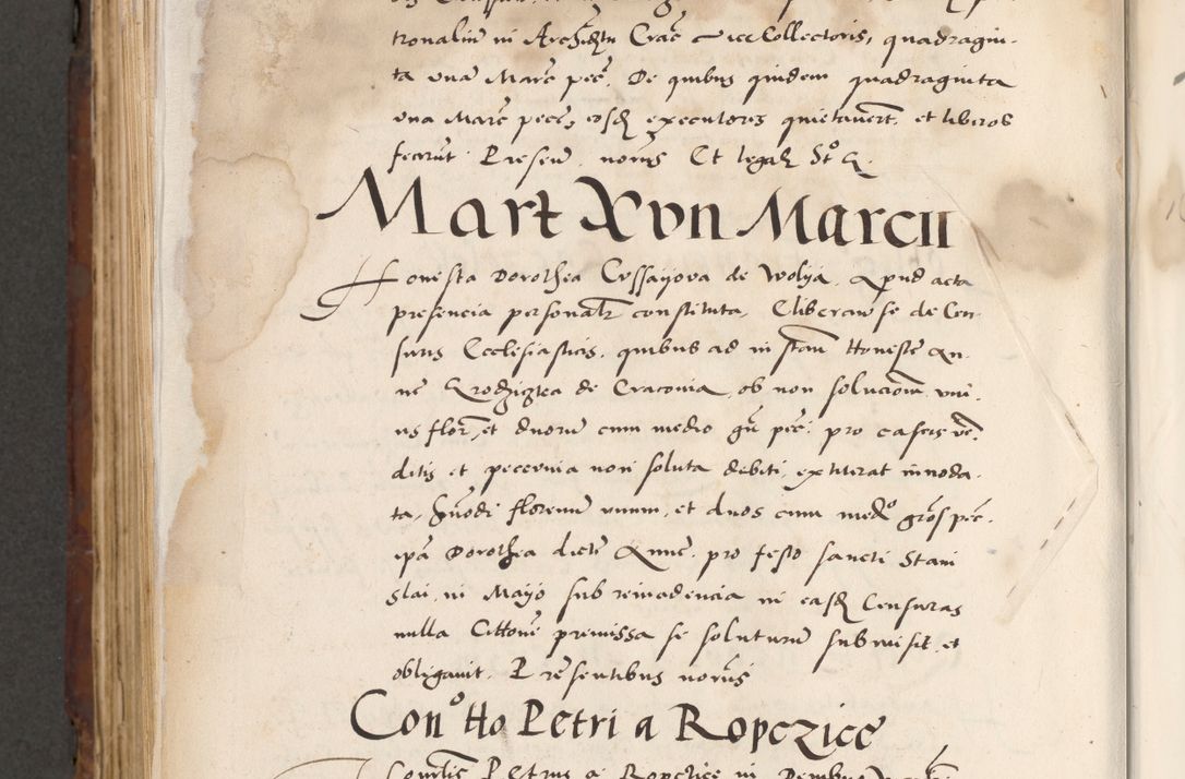 Zdjęcie nr 972 dla obiektu archiwalnego: Acta actorum causarum, sententiarum tam diffinitivarum quam interlocutoriam, obligationum, constitutionum, contractuum etc. coram reverendo patre domino Petro Porembski preposito Oswieczimensi, canonico et officiali Cracoviensi de anno Domini millesimo DºLº quarto, indictione duodecima, pontificatus sanctissimi in Christo patris et domini nostri domini Julii divina providencia papae eius nominis tercii, anno quarto, a die et mense infrasciptis continuantur