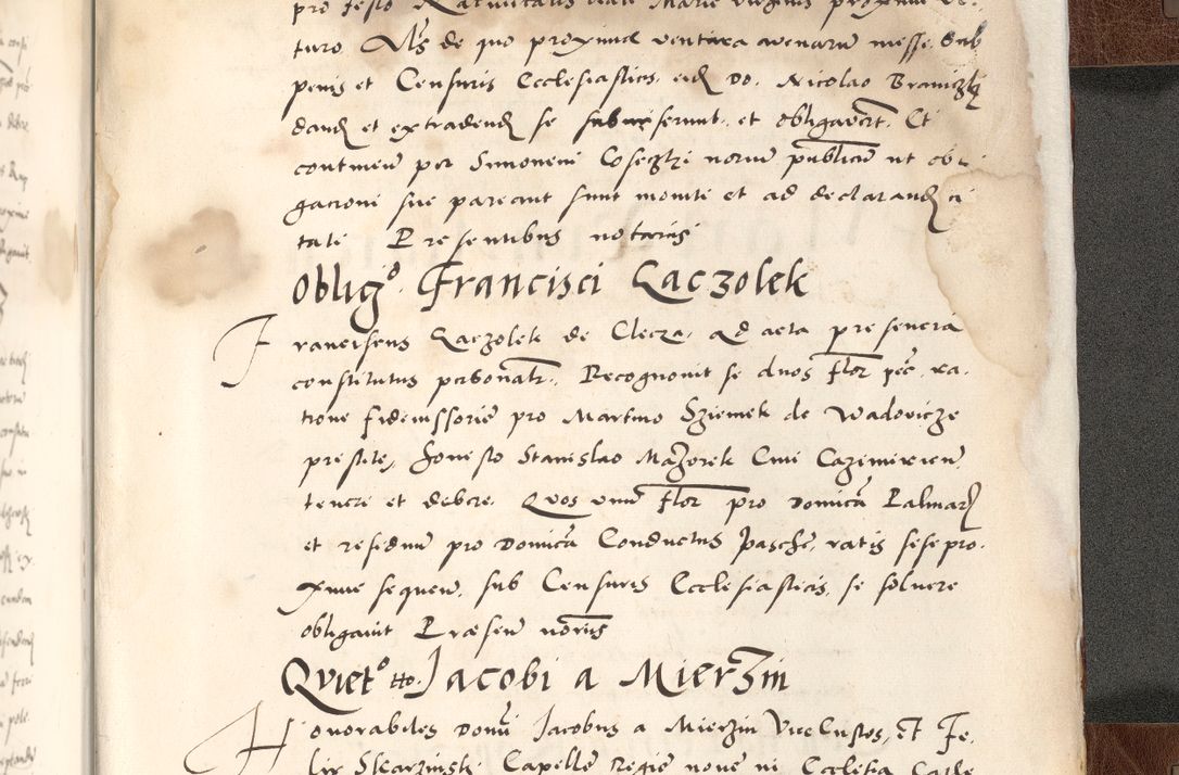 Zdjęcie nr 971 dla obiektu archiwalnego: Acta actorum causarum, sententiarum tam diffinitivarum quam interlocutoriam, obligationum, constitutionum, contractuum etc. coram reverendo patre domino Petro Porembski preposito Oswieczimensi, canonico et officiali Cracoviensi de anno Domini millesimo DºLº quarto, indictione duodecima, pontificatus sanctissimi in Christo patris et domini nostri domini Julii divina providencia papae eius nominis tercii, anno quarto, a die et mense infrasciptis continuantur