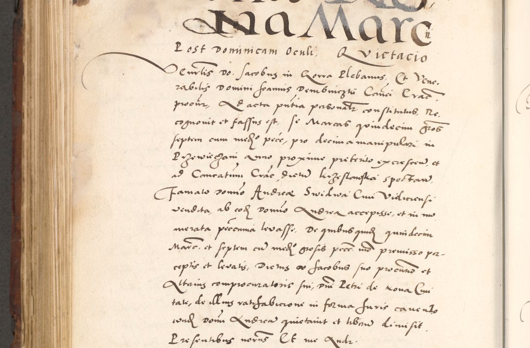 Zdjęcie nr 952 dla obiektu archiwalnego: Acta actorum causarum, sententiarum tam diffinitivarum quam interlocutoriam, obligationum, constitutionum, contractuum etc. coram reverendo patre domino Petro Porembski preposito Oswieczimensi, canonico et officiali Cracoviensi de anno Domini millesimo DºLº quarto, indictione duodecima, pontificatus sanctissimi in Christo patris et domini nostri domini Julii divina providencia papae eius nominis tercii, anno quarto, a die et mense infrasciptis continuantur