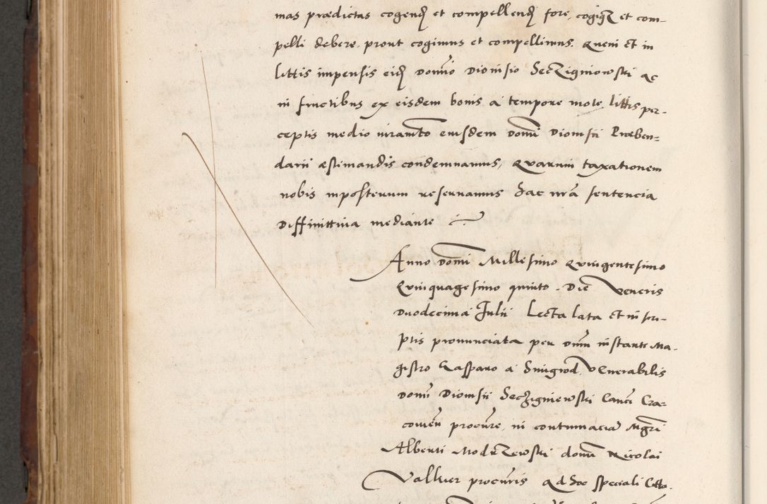 Zdjęcie nr 838 dla obiektu archiwalnego: Acta actorum causarum, sententiarum tam diffinitivarum quam interlocutoriam, obligationum, constitutionum, contractuum etc. coram reverendo patre domino Petro Porembski preposito Oswieczimensi, canonico et officiali Cracoviensi de anno Domini millesimo DºLº quarto, indictione duodecima, pontificatus sanctissimi in Christo patris et domini nostri domini Julii divina providencia papae eius nominis tercii, anno quarto, a die et mense infrasciptis continuantur