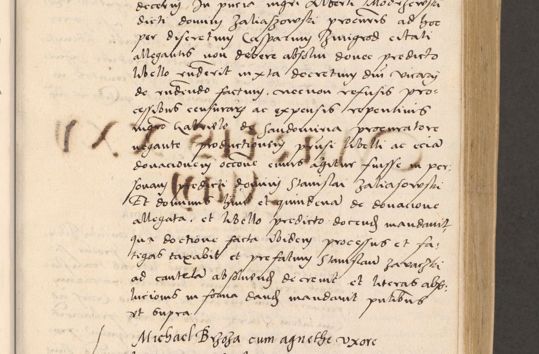 Zdjęcie nr 45 dla obiektu archiwalnego: Acta actorum, sententiarum diffinitivarum coram reverendo domino Petro Miscowski canonico et in spiritualibus vicario generali Cracoviensi ad annum Domini Mᵐᵘᵐ DXLVIᵗᵘᵐ, cuius indictio est quarta, pontificatus sanctissimi in Christo patris et domini nostri domini Pauli divina providencia pape tercii, a die tercia mensis Novembris, annus duodecimus (sic!) feliciter continuantur