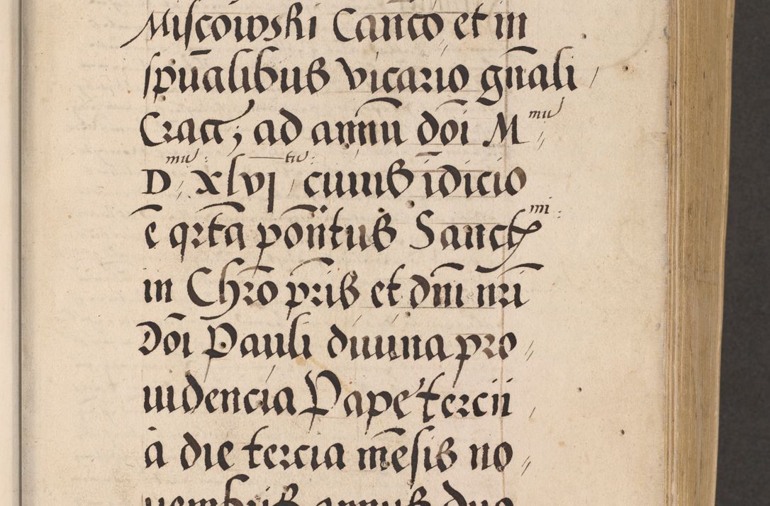 Zdjęcie nr 7 dla obiektu archiwalnego: Acta actorum, sententiarum diffinitivarum coram reverendo domino Petro Miscowski canonico et in spiritualibus vicario generali Cracoviensi ad annum Domini Mᵐᵘᵐ DXLVIᵗᵘᵐ, cuius indictio est quarta, pontificatus sanctissimi in Christo patris et domini nostri domini Pauli divina providencia pape tercii, a die tercia mensis Novembris, annus duodecimus (sic!) feliciter continuantur