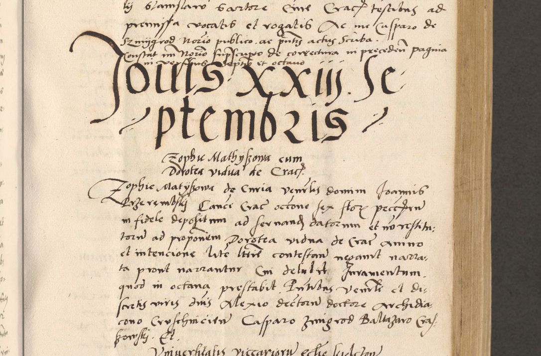 Zdjęcie nr 231 dla obiektu archiwalnego: Acta actorum, sententiarum diffinitivarum coram reverendo domino Petro Miscowski canonico et in spiritualibus vicario generali Cracoviensi ad annum Domini Mᵐᵘᵐ DXLVIᵗᵘᵐ, cuius indictio est quarta, pontificatus sanctissimi in Christo patris et domini nostri domini Pauli divina providencia pape tercii, a die tercia mensis Novembris, annus duodecimus (sic!) feliciter continuantur