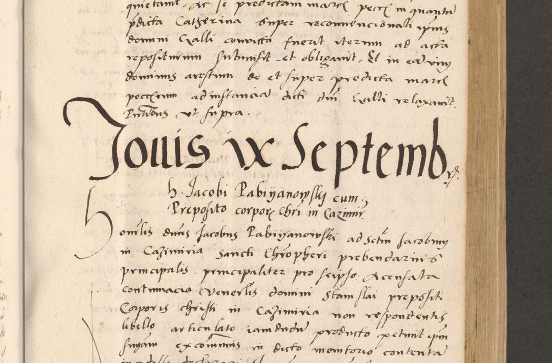 Zdjęcie nr 213 dla obiektu archiwalnego: Acta actorum, sententiarum diffinitivarum coram reverendo domino Petro Miscowski canonico et in spiritualibus vicario generali Cracoviensi ad annum Domini Mᵐᵘᵐ DXLVIᵗᵘᵐ, cuius indictio est quarta, pontificatus sanctissimi in Christo patris et domini nostri domini Pauli divina providencia pape tercii, a die tercia mensis Novembris, annus duodecimus (sic!) feliciter continuantur