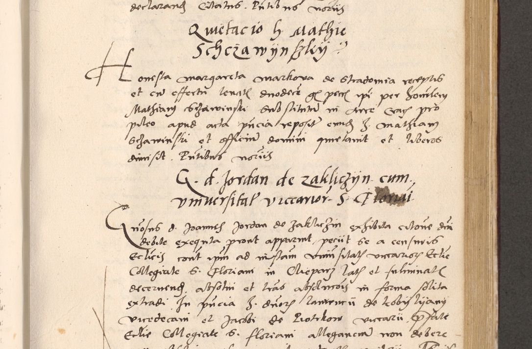 Zdjęcie nr 595 dla obiektu archiwalnego: Acta actorum, sententiarum diffinitivarum coram reverendo domino Petro Miscowski canonico et in spiritualibus vicario generali Cracoviensi ad annum Domini Mᵐᵘᵐ DXLVIᵗᵘᵐ, cuius indictio est quarta, pontificatus sanctissimi in Christo patris et domini nostri domini Pauli divina providencia pape tercii, a die tercia mensis Novembris, annus duodecimus (sic!) feliciter continuantur