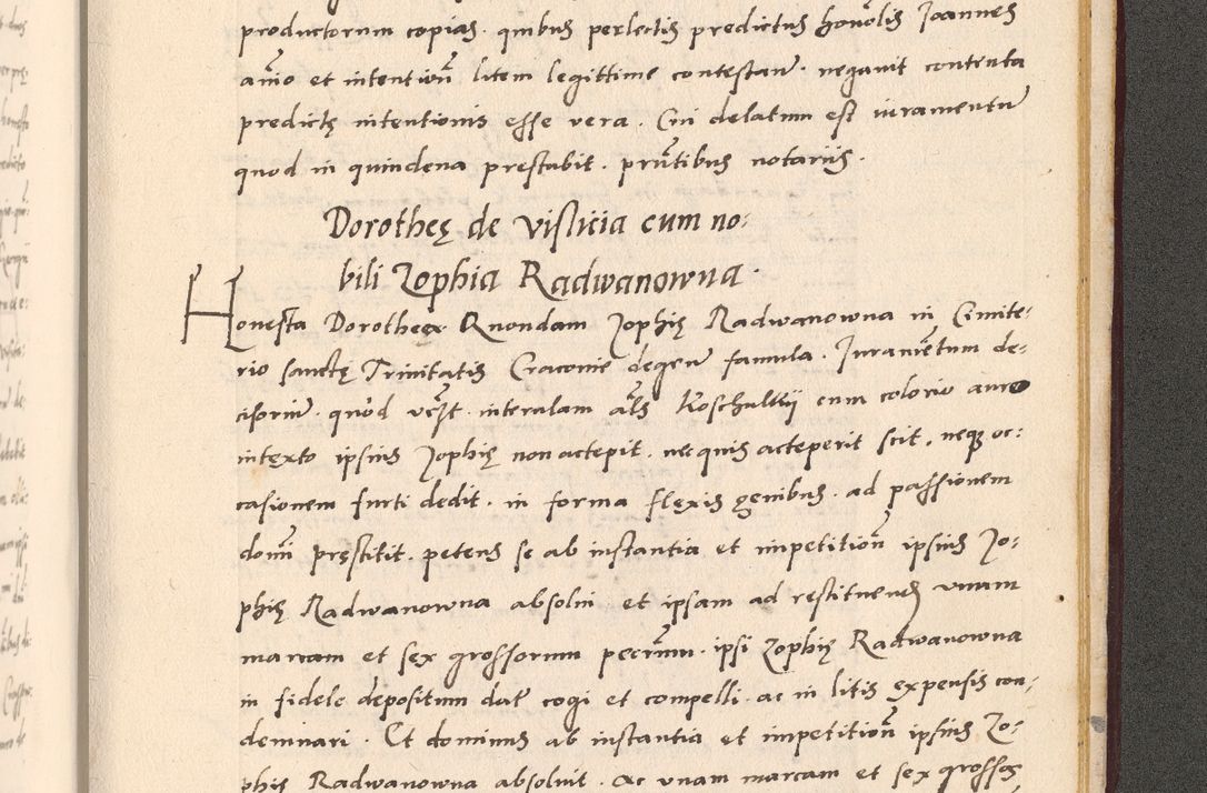 Zdjęcie nr 1085 dla obiektu archiwalnego: Acta actorum, sententiarum diffinitivarum coram reverendo domino Petro Miscowski canonico et in spiritualibus vicario generali Cracoviensi ad annum Domini Mᵐᵘᵐ DXLVIᵗᵘᵐ, cuius indictio est quarta, pontificatus sanctissimi in Christo patris et domini nostri domini Pauli divina providencia pape tercii, a die tercia mensis Novembris, annus duodecimus (sic!) feliciter continuantur