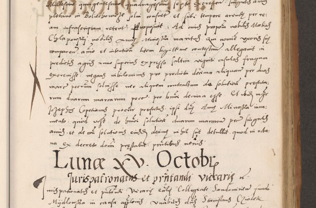 Zdjęcie nr 161 dla obiektu archiwalnego: Acta actorum causarum, sentenciarum tam diffinitivarum quam interlocutoriarum et obligacionum coram reverendo domino Petro Mischkowski custode Kielcensi, canonico vicarioque in spiritualibus generali Cracoviensi ad annum Domini millesimum quingentesimum octavum, cuius indicio est sexta, pontificatus sanctissimi in Christo patris et domini nostri domini Pauli divina providencia pape tercii feliciter moderni, anno coronacionis quarto decimo continuantur