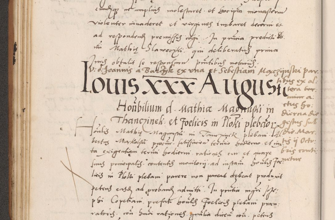 Zdjęcie nr 90 dla obiektu archiwalnego: Acta actorum causarum, sentenciarum tam diffinitivarum quam interlocutoriarum et obligacionum coram reverendo domino Petro Mischkowski custode Kielcensi, canonico vicarioque in spiritualibus generali Cracoviensi ad annum Domini millesimum quingentesimum octavum, cuius indicio est sexta, pontificatus sanctissimi in Christo patris et domini nostri domini Pauli divina providencia pape tercii feliciter moderni, anno coronacionis quarto decimo continuantur