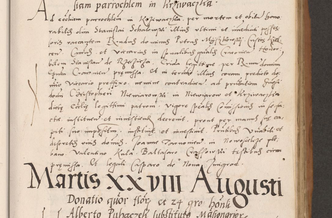 Zdjęcie nr 87 dla obiektu archiwalnego: Acta actorum causarum, sentenciarum tam diffinitivarum quam interlocutoriarum et obligacionum coram reverendo domino Petro Mischkowski custode Kielcensi, canonico vicarioque in spiritualibus generali Cracoviensi ad annum Domini millesimum quingentesimum octavum, cuius indicio est sexta, pontificatus sanctissimi in Christo patris et domini nostri domini Pauli divina providencia pape tercii feliciter moderni, anno coronacionis quarto decimo continuantur