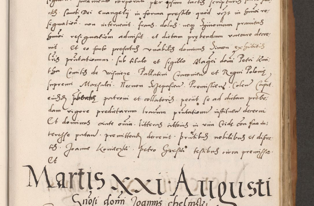 Zdjęcie nr 77 dla obiektu archiwalnego: Acta actorum causarum, sentenciarum tam diffinitivarum quam interlocutoriarum et obligacionum coram reverendo domino Petro Mischkowski custode Kielcensi, canonico vicarioque in spiritualibus generali Cracoviensi ad annum Domini millesimum quingentesimum octavum, cuius indicio est sexta, pontificatus sanctissimi in Christo patris et domini nostri domini Pauli divina providencia pape tercii feliciter moderni, anno coronacionis quarto decimo continuantur