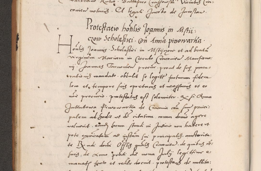 Zdjęcie nr 34 dla obiektu archiwalnego: Acta actorum causarum, sentenciarum tam diffinitivarum quam interlocutoriarum et obligacionum coram reverendo domino Petro Mischkowski custode Kielcensi, canonico vicarioque in spiritualibus generali Cracoviensi ad annum Domini millesimum quingentesimum octavum, cuius indicio est sexta, pontificatus sanctissimi in Christo patris et domini nostri domini Pauli divina providencia pape tercii feliciter moderni, anno coronacionis quarto decimo continuantur