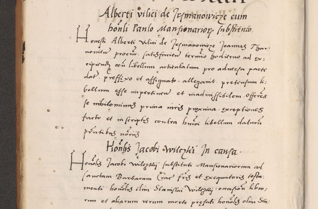 Zdjęcie nr 18 dla obiektu archiwalnego: Acta actorum causarum, sentenciarum tam diffinitivarum quam interlocutoriarum et obligacionum coram reverendo domino Petro Mischkowski custode Kielcensi, canonico vicarioque in spiritualibus generali Cracoviensi ad annum Domini millesimum quingentesimum octavum, cuius indicio est sexta, pontificatus sanctissimi in Christo patris et domini nostri domini Pauli divina providencia pape tercii feliciter moderni, anno coronacionis quarto decimo continuantur