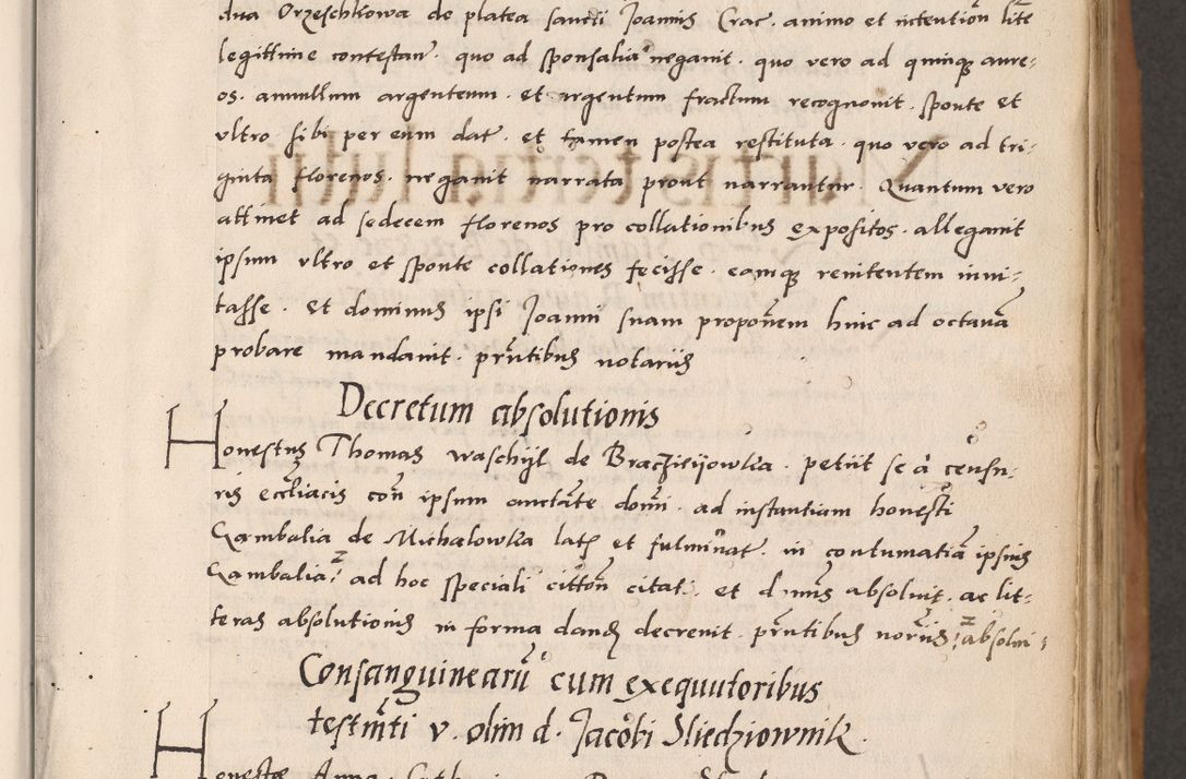 Zdjęcie nr 11 dla obiektu archiwalnego: Acta actorum causarum, sentenciarum tam diffinitivarum quam interlocutoriarum et obligacionum coram reverendo domino Petro Mischkowski custode Kielcensi, canonico vicarioque in spiritualibus generali Cracoviensi ad annum Domini millesimum quingentesimum octavum, cuius indicio est sexta, pontificatus sanctissimi in Christo patris et domini nostri domini Pauli divina providencia pape tercii feliciter moderni, anno coronacionis quarto decimo continuantur