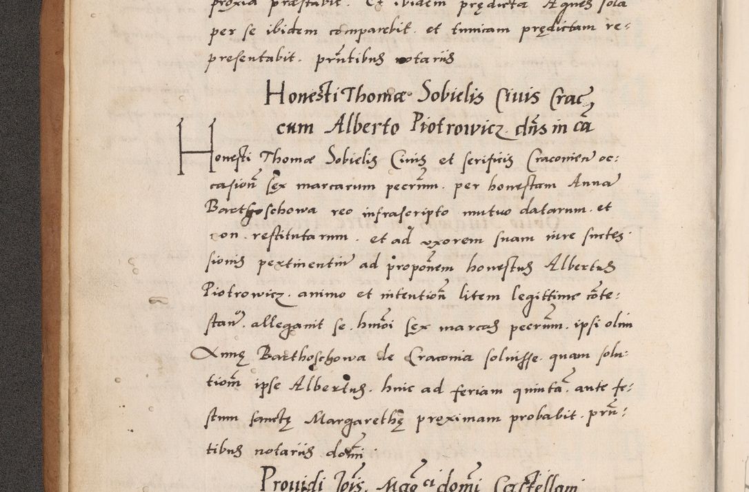 Zdjęcie nr 10 dla obiektu archiwalnego: Acta actorum causarum, sentenciarum tam diffinitivarum quam interlocutoriarum et obligacionum coram reverendo domino Petro Mischkowski custode Kielcensi, canonico vicarioque in spiritualibus generali Cracoviensi ad annum Domini millesimum quingentesimum octavum, cuius indicio est sexta, pontificatus sanctissimi in Christo patris et domini nostri domini Pauli divina providencia pape tercii feliciter moderni, anno coronacionis quarto decimo continuantur