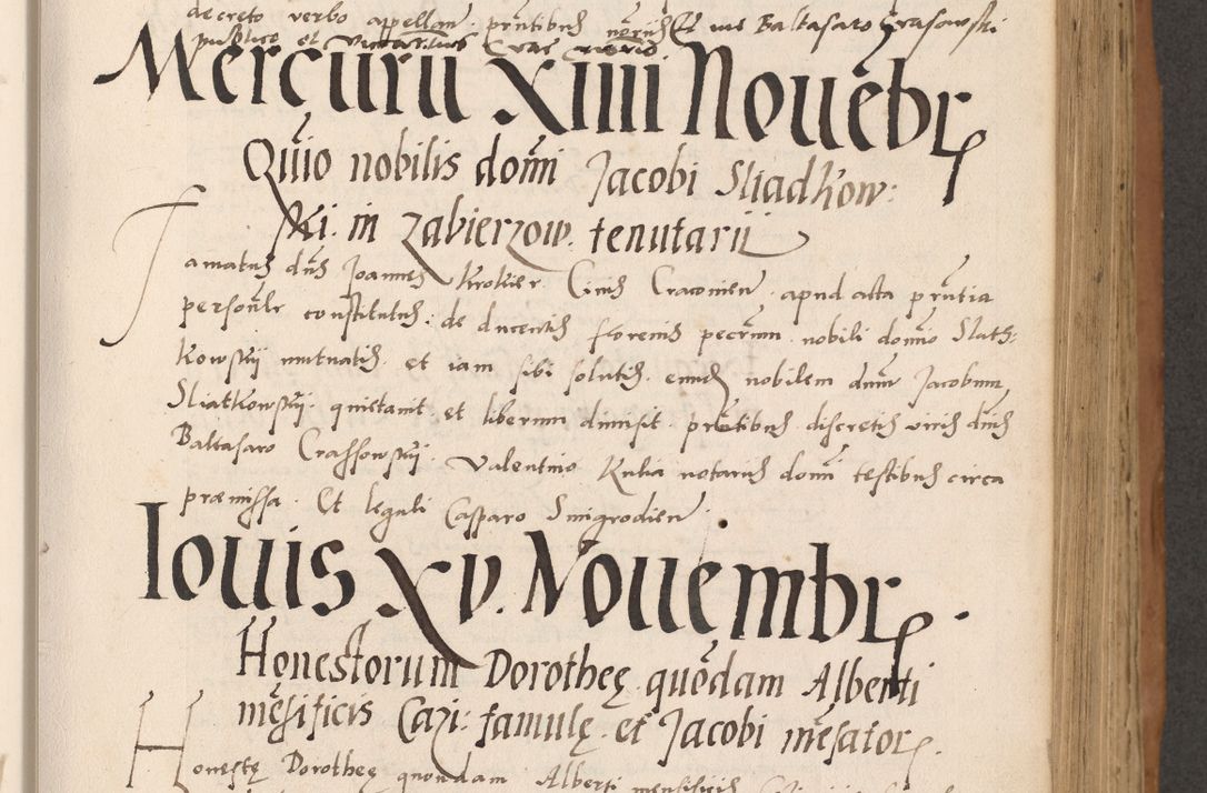 Zdjęcie nr 215 dla obiektu archiwalnego: Acta actorum causarum, sentenciarum tam diffinitivarum quam interlocutoriarum et obligacionum coram reverendo domino Petro Mischkowski custode Kielcensi, canonico vicarioque in spiritualibus generali Cracoviensi ad annum Domini millesimum quingentesimum octavum, cuius indicio est sexta, pontificatus sanctissimi in Christo patris et domini nostri domini Pauli divina providencia pape tercii feliciter moderni, anno coronacionis quarto decimo continuantur