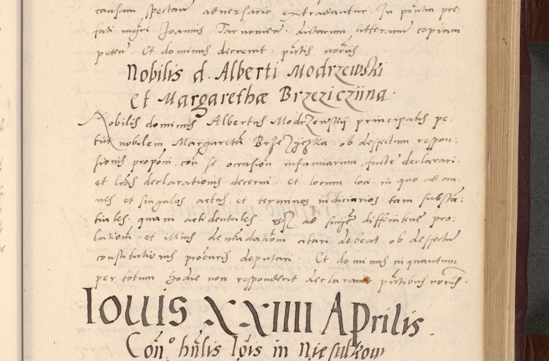 Zdjęcie nr 141 dla obiektu archiwalnego: Acta actorum causarum, sententiarum tam diffinitivarum quam interlocutoriarum et obligationum, quietationum ac constitutionum procuratorum coram reverendo domino Petro Mischkowsky Gneznensi et Cracoviensi canonico vicarique in spiritualibus Cracoviensi generali ad annum Domini MDLᵐᵘᵐ, cuius indicio est octava, pontificatus post mortem sanctissimi in Christo patris et domini nostri domini Pauli divina providencia pape III anno XVIᵐᵒ defuncti vacante, Regni vero serennissimi principis et domini Sigismundi Augusti Dei gratia Regis Poloniae, Magni Ducis Litwaniae, Russie, Prussie, Mazowie etc. domini et haeredis, anno XXIᵒ foeliciter continuantur