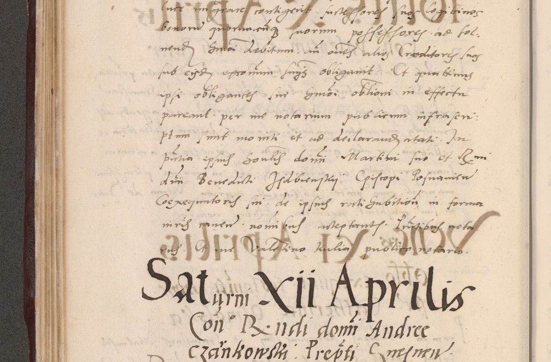 Zdjęcie nr 112 dla obiektu archiwalnego: Acta actorum causarum, sententiarum tam diffinitivarum quam interlocutoriarum et obligationum, quietationum ac constitutionum procuratorum coram reverendo domino Petro Mischkowsky Gneznensi et Cracoviensi canonico vicarique in spiritualibus Cracoviensi generali ad annum Domini MDLᵐᵘᵐ, cuius indicio est octava, pontificatus post mortem sanctissimi in Christo patris et domini nostri domini Pauli divina providencia pape III anno XVIᵐᵒ defuncti vacante, Regni vero serennissimi principis et domini Sigismundi Augusti Dei gratia Regis Poloniae, Magni Ducis Litwaniae, Russie, Prussie, Mazowie etc. domini et haeredis, anno XXIᵒ foeliciter continuantur