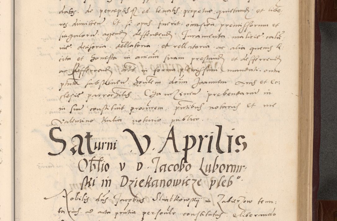 Zdjęcie nr 109 dla obiektu archiwalnego: Acta actorum causarum, sententiarum tam diffinitivarum quam interlocutoriarum et obligationum, quietationum ac constitutionum procuratorum coram reverendo domino Petro Mischkowsky Gneznensi et Cracoviensi canonico vicarique in spiritualibus Cracoviensi generali ad annum Domini MDLᵐᵘᵐ, cuius indicio est octava, pontificatus post mortem sanctissimi in Christo patris et domini nostri domini Pauli divina providencia pape III anno XVIᵐᵒ defuncti vacante, Regni vero serennissimi principis et domini Sigismundi Augusti Dei gratia Regis Poloniae, Magni Ducis Litwaniae, Russie, Prussie, Mazowie etc. domini et haeredis, anno XXIᵒ foeliciter continuantur