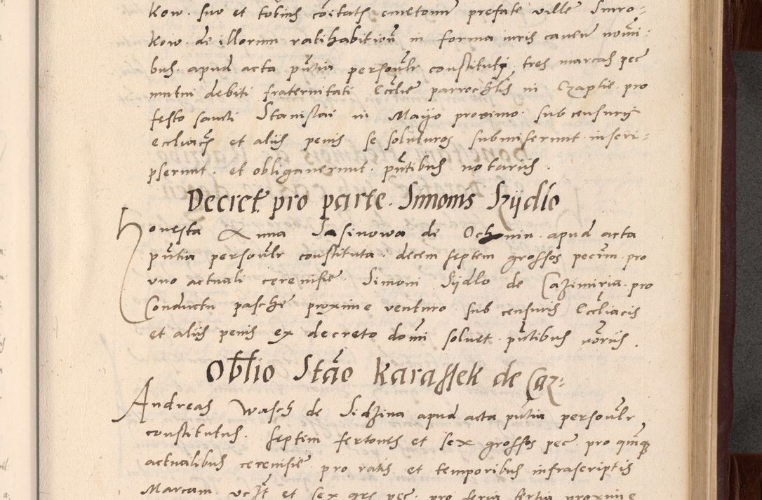 Zdjęcie nr 71 dla obiektu archiwalnego: Acta actorum causarum, sententiarum tam diffinitivarum quam interlocutoriarum et obligationum, quietationum ac constitutionum procuratorum coram reverendo domino Petro Mischkowsky Gneznensi et Cracoviensi canonico vicarique in spiritualibus Cracoviensi generali ad annum Domini MDLᵐᵘᵐ, cuius indicio est octava, pontificatus post mortem sanctissimi in Christo patris et domini nostri domini Pauli divina providencia pape III anno XVIᵐᵒ defuncti vacante, Regni vero serennissimi principis et domini Sigismundi Augusti Dei gratia Regis Poloniae, Magni Ducis Litwaniae, Russie, Prussie, Mazowie etc. domini et haeredis, anno XXIᵒ foeliciter continuantur