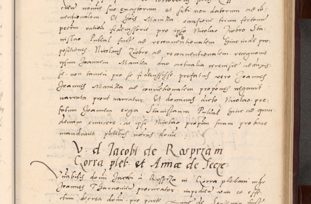 Zdjęcie nr 61 dla obiektu archiwalnego: Acta actorum causarum, sententiarum tam diffinitivarum quam interlocutoriarum et obligationum, quietationum ac constitutionum procuratorum coram reverendo domino Petro Mischkowsky Gneznensi et Cracoviensi canonico vicarique in spiritualibus Cracoviensi generali ad annum Domini MDLᵐᵘᵐ, cuius indicio est octava, pontificatus post mortem sanctissimi in Christo patris et domini nostri domini Pauli divina providencia pape III anno XVIᵐᵒ defuncti vacante, Regni vero serennissimi principis et domini Sigismundi Augusti Dei gratia Regis Poloniae, Magni Ducis Litwaniae, Russie, Prussie, Mazowie etc. domini et haeredis, anno XXIᵒ foeliciter continuantur