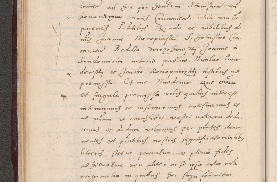 Zdjęcie nr 48 dla obiektu archiwalnego: Acta actorum causarum, sententiarum tam diffinitivarum quam interlocutoriarum et obligationum, quietationum ac constitutionum procuratorum coram reverendo domino Petro Mischkowsky Gneznensi et Cracoviensi canonico vicarique in spiritualibus Cracoviensi generali ad annum Domini MDLᵐᵘᵐ, cuius indicio est octava, pontificatus post mortem sanctissimi in Christo patris et domini nostri domini Pauli divina providencia pape III anno XVIᵐᵒ defuncti vacante, Regni vero serennissimi principis et domini Sigismundi Augusti Dei gratia Regis Poloniae, Magni Ducis Litwaniae, Russie, Prussie, Mazowie etc. domini et haeredis, anno XXIᵒ foeliciter continuantur