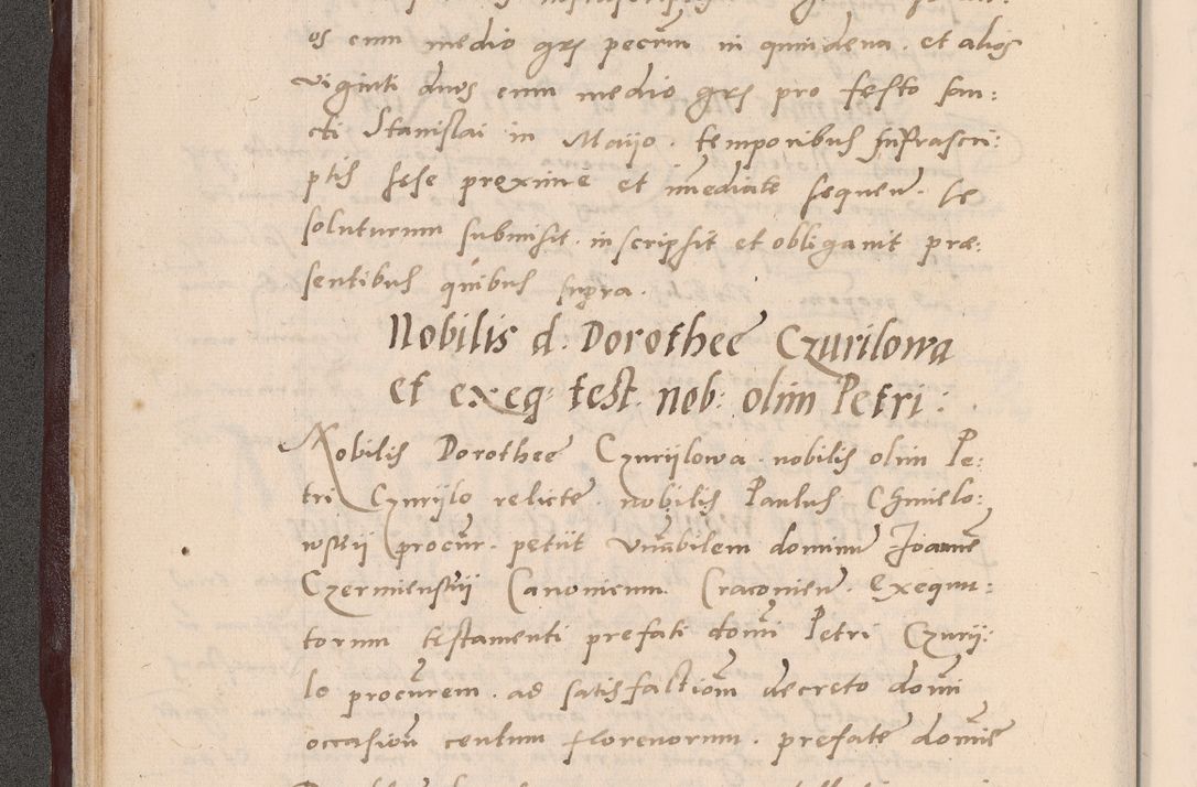 Zdjęcie nr 34 dla obiektu archiwalnego: Acta actorum causarum, sententiarum tam diffinitivarum quam interlocutoriarum et obligationum, quietationum ac constitutionum procuratorum coram reverendo domino Petro Mischkowsky Gneznensi et Cracoviensi canonico vicarique in spiritualibus Cracoviensi generali ad annum Domini MDLᵐᵘᵐ, cuius indicio est octava, pontificatus post mortem sanctissimi in Christo patris et domini nostri domini Pauli divina providencia pape III anno XVIᵐᵒ defuncti vacante, Regni vero serennissimi principis et domini Sigismundi Augusti Dei gratia Regis Poloniae, Magni Ducis Litwaniae, Russie, Prussie, Mazowie etc. domini et haeredis, anno XXIᵒ foeliciter continuantur