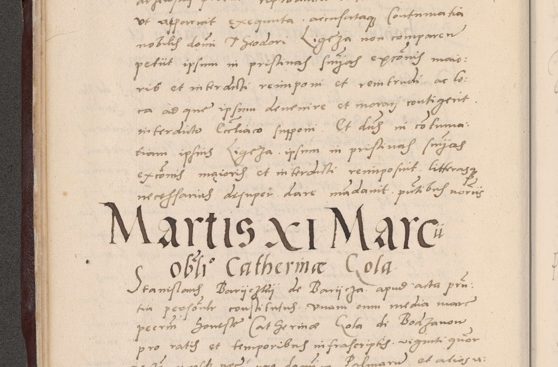 Zdjęcie nr 32 dla obiektu archiwalnego: Acta actorum causarum, sententiarum tam diffinitivarum quam interlocutoriarum et obligationum, quietationum ac constitutionum procuratorum coram reverendo domino Petro Mischkowsky Gneznensi et Cracoviensi canonico vicarique in spiritualibus Cracoviensi generali ad annum Domini MDLᵐᵘᵐ, cuius indicio est octava, pontificatus post mortem sanctissimi in Christo patris et domini nostri domini Pauli divina providencia pape III anno XVIᵐᵒ defuncti vacante, Regni vero serennissimi principis et domini Sigismundi Augusti Dei gratia Regis Poloniae, Magni Ducis Litwaniae, Russie, Prussie, Mazowie etc. domini et haeredis, anno XXIᵒ foeliciter continuantur