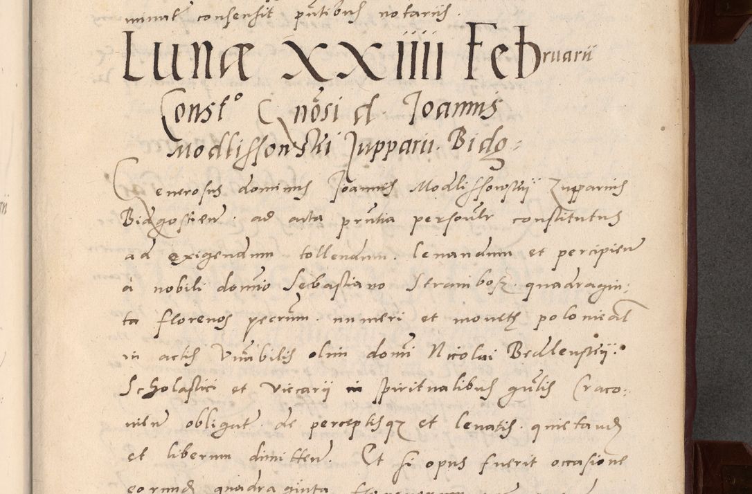 Zdjęcie nr 11 dla obiektu archiwalnego: Acta actorum causarum, sententiarum tam diffinitivarum quam interlocutoriarum et obligationum, quietationum ac constitutionum procuratorum coram reverendo domino Petro Mischkowsky Gneznensi et Cracoviensi canonico vicarique in spiritualibus Cracoviensi generali ad annum Domini MDLᵐᵘᵐ, cuius indicio est octava, pontificatus post mortem sanctissimi in Christo patris et domini nostri domini Pauli divina providencia pape III anno XVIᵐᵒ defuncti vacante, Regni vero serennissimi principis et domini Sigismundi Augusti Dei gratia Regis Poloniae, Magni Ducis Litwaniae, Russie, Prussie, Mazowie etc. domini et haeredis, anno XXIᵒ foeliciter continuantur