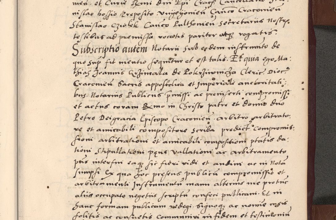 Zdjęcie nr 399 dla obiektu archiwalnego: Acta actorum causarum, sententiarum tam diffinitivarum quam interlocutoriarum et obligationum, quietationum ac constitutionum procuratorum coram reverendo domino Petro Mischkowsky Gneznensi et Cracoviensi canonico vicarique in spiritualibus Cracoviensi generali ad annum Domini MDLᵐᵘᵐ, cuius indicio est octava, pontificatus post mortem sanctissimi in Christo patris et domini nostri domini Pauli divina providencia pape III anno XVIᵐᵒ defuncti vacante, Regni vero serennissimi principis et domini Sigismundi Augusti Dei gratia Regis Poloniae, Magni Ducis Litwaniae, Russie, Prussie, Mazowie etc. domini et haeredis, anno XXIᵒ foeliciter continuantur