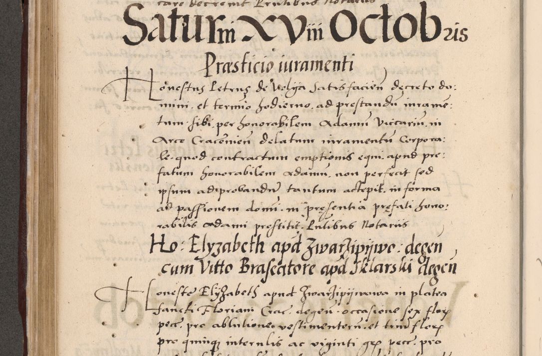 Zdjęcie nr 390 dla obiektu archiwalnego: Acta actorum causarum, sententiarum tam diffinitivarum quam interlocutoriarum et obligationum, quietationum ac constitutionum procuratorum coram reverendo domino Petro Mischkowsky Gneznensi et Cracoviensi canonico vicarique in spiritualibus Cracoviensi generali ad annum Domini MDLᵐᵘᵐ, cuius indicio est octava, pontificatus post mortem sanctissimi in Christo patris et domini nostri domini Pauli divina providencia pape III anno XVIᵐᵒ defuncti vacante, Regni vero serennissimi principis et domini Sigismundi Augusti Dei gratia Regis Poloniae, Magni Ducis Litwaniae, Russie, Prussie, Mazowie etc. domini et haeredis, anno XXIᵒ foeliciter continuantur