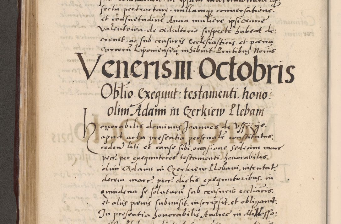 Zdjęcie nr 374 dla obiektu archiwalnego: Acta actorum causarum, sententiarum tam diffinitivarum quam interlocutoriarum et obligationum, quietationum ac constitutionum procuratorum coram reverendo domino Petro Mischkowsky Gneznensi et Cracoviensi canonico vicarique in spiritualibus Cracoviensi generali ad annum Domini MDLᵐᵘᵐ, cuius indicio est octava, pontificatus post mortem sanctissimi in Christo patris et domini nostri domini Pauli divina providencia pape III anno XVIᵐᵒ defuncti vacante, Regni vero serennissimi principis et domini Sigismundi Augusti Dei gratia Regis Poloniae, Magni Ducis Litwaniae, Russie, Prussie, Mazowie etc. domini et haeredis, anno XXIᵒ foeliciter continuantur