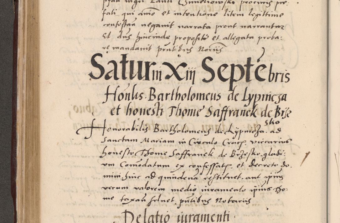Zdjęcie nr 352 dla obiektu archiwalnego: Acta actorum causarum, sententiarum tam diffinitivarum quam interlocutoriarum et obligationum, quietationum ac constitutionum procuratorum coram reverendo domino Petro Mischkowsky Gneznensi et Cracoviensi canonico vicarique in spiritualibus Cracoviensi generali ad annum Domini MDLᵐᵘᵐ, cuius indicio est octava, pontificatus post mortem sanctissimi in Christo patris et domini nostri domini Pauli divina providencia pape III anno XVIᵐᵒ defuncti vacante, Regni vero serennissimi principis et domini Sigismundi Augusti Dei gratia Regis Poloniae, Magni Ducis Litwaniae, Russie, Prussie, Mazowie etc. domini et haeredis, anno XXIᵒ foeliciter continuantur