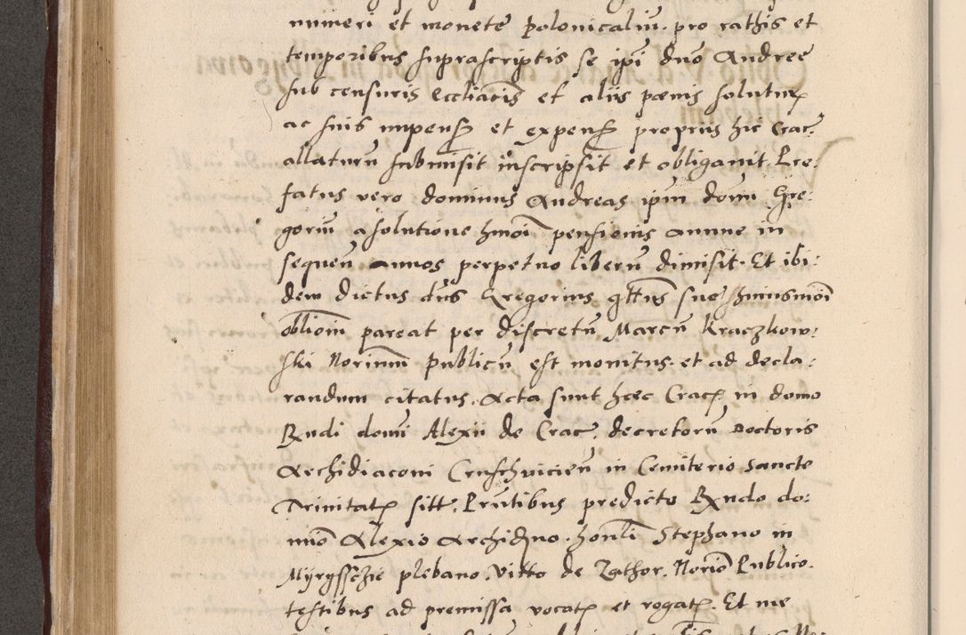 Zdjęcie nr 342 dla obiektu archiwalnego: Acta actorum causarum, sententiarum tam diffinitivarum quam interlocutoriarum et obligationum, quietationum ac constitutionum procuratorum coram reverendo domino Petro Mischkowsky Gneznensi et Cracoviensi canonico vicarique in spiritualibus Cracoviensi generali ad annum Domini MDLᵐᵘᵐ, cuius indicio est octava, pontificatus post mortem sanctissimi in Christo patris et domini nostri domini Pauli divina providencia pape III anno XVIᵐᵒ defuncti vacante, Regni vero serennissimi principis et domini Sigismundi Augusti Dei gratia Regis Poloniae, Magni Ducis Litwaniae, Russie, Prussie, Mazowie etc. domini et haeredis, anno XXIᵒ foeliciter continuantur