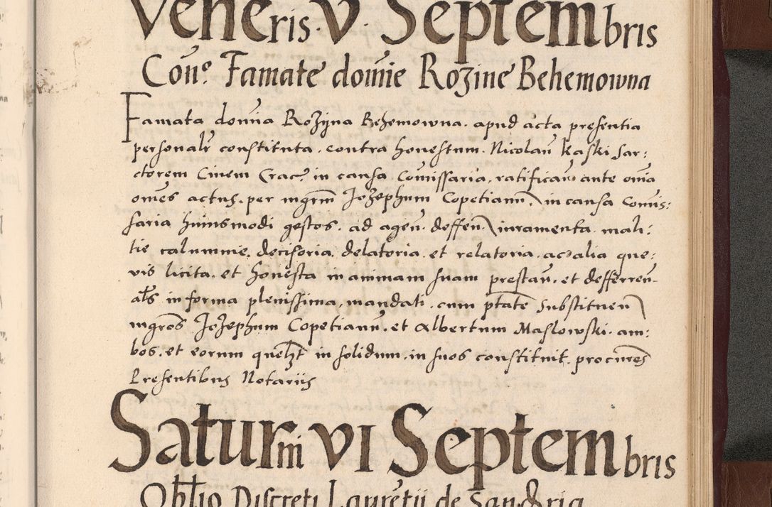 Zdjęcie nr 337 dla obiektu archiwalnego: Acta actorum causarum, sententiarum tam diffinitivarum quam interlocutoriarum et obligationum, quietationum ac constitutionum procuratorum coram reverendo domino Petro Mischkowsky Gneznensi et Cracoviensi canonico vicarique in spiritualibus Cracoviensi generali ad annum Domini MDLᵐᵘᵐ, cuius indicio est octava, pontificatus post mortem sanctissimi in Christo patris et domini nostri domini Pauli divina providencia pape III anno XVIᵐᵒ defuncti vacante, Regni vero serennissimi principis et domini Sigismundi Augusti Dei gratia Regis Poloniae, Magni Ducis Litwaniae, Russie, Prussie, Mazowie etc. domini et haeredis, anno XXIᵒ foeliciter continuantur
