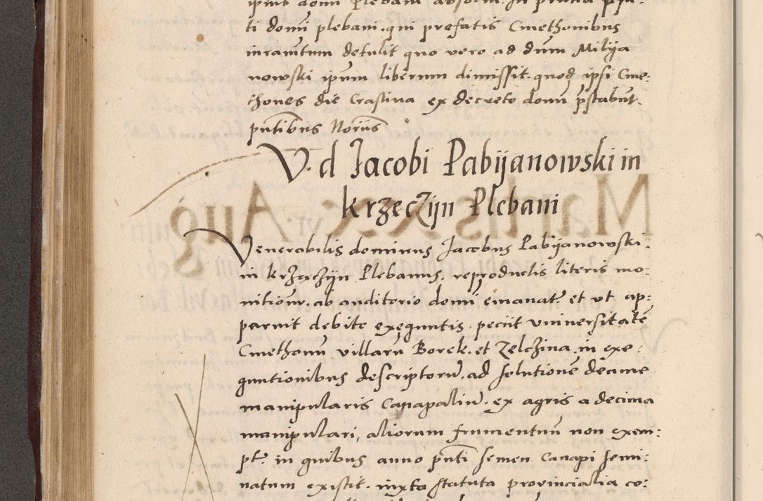 Zdjęcie nr 314 dla obiektu archiwalnego: Acta actorum causarum, sententiarum tam diffinitivarum quam interlocutoriarum et obligationum, quietationum ac constitutionum procuratorum coram reverendo domino Petro Mischkowsky Gneznensi et Cracoviensi canonico vicarique in spiritualibus Cracoviensi generali ad annum Domini MDLᵐᵘᵐ, cuius indicio est octava, pontificatus post mortem sanctissimi in Christo patris et domini nostri domini Pauli divina providencia pape III anno XVIᵐᵒ defuncti vacante, Regni vero serennissimi principis et domini Sigismundi Augusti Dei gratia Regis Poloniae, Magni Ducis Litwaniae, Russie, Prussie, Mazowie etc. domini et haeredis, anno XXIᵒ foeliciter continuantur