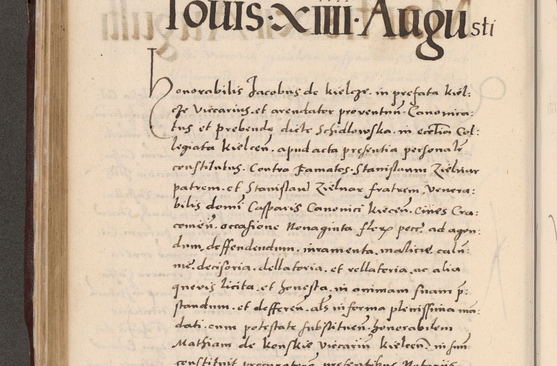 Zdjęcie nr 308 dla obiektu archiwalnego: Acta actorum causarum, sententiarum tam diffinitivarum quam interlocutoriarum et obligationum, quietationum ac constitutionum procuratorum coram reverendo domino Petro Mischkowsky Gneznensi et Cracoviensi canonico vicarique in spiritualibus Cracoviensi generali ad annum Domini MDLᵐᵘᵐ, cuius indicio est octava, pontificatus post mortem sanctissimi in Christo patris et domini nostri domini Pauli divina providencia pape III anno XVIᵐᵒ defuncti vacante, Regni vero serennissimi principis et domini Sigismundi Augusti Dei gratia Regis Poloniae, Magni Ducis Litwaniae, Russie, Prussie, Mazowie etc. domini et haeredis, anno XXIᵒ foeliciter continuantur