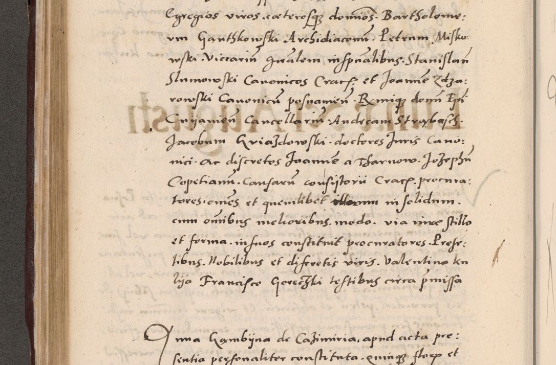 Zdjęcie nr 306 dla obiektu archiwalnego: Acta actorum causarum, sententiarum tam diffinitivarum quam interlocutoriarum et obligationum, quietationum ac constitutionum procuratorum coram reverendo domino Petro Mischkowsky Gneznensi et Cracoviensi canonico vicarique in spiritualibus Cracoviensi generali ad annum Domini MDLᵐᵘᵐ, cuius indicio est octava, pontificatus post mortem sanctissimi in Christo patris et domini nostri domini Pauli divina providencia pape III anno XVIᵐᵒ defuncti vacante, Regni vero serennissimi principis et domini Sigismundi Augusti Dei gratia Regis Poloniae, Magni Ducis Litwaniae, Russie, Prussie, Mazowie etc. domini et haeredis, anno XXIᵒ foeliciter continuantur