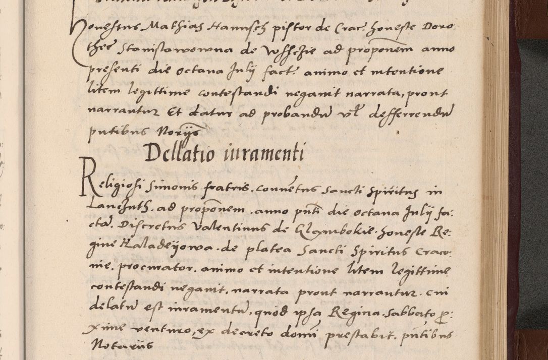 Zdjęcie nr 271 dla obiektu archiwalnego: Acta actorum causarum, sententiarum tam diffinitivarum quam interlocutoriarum et obligationum, quietationum ac constitutionum procuratorum coram reverendo domino Petro Mischkowsky Gneznensi et Cracoviensi canonico vicarique in spiritualibus Cracoviensi generali ad annum Domini MDLᵐᵘᵐ, cuius indicio est octava, pontificatus post mortem sanctissimi in Christo patris et domini nostri domini Pauli divina providencia pape III anno XVIᵐᵒ defuncti vacante, Regni vero serennissimi principis et domini Sigismundi Augusti Dei gratia Regis Poloniae, Magni Ducis Litwaniae, Russie, Prussie, Mazowie etc. domini et haeredis, anno XXIᵒ foeliciter continuantur
