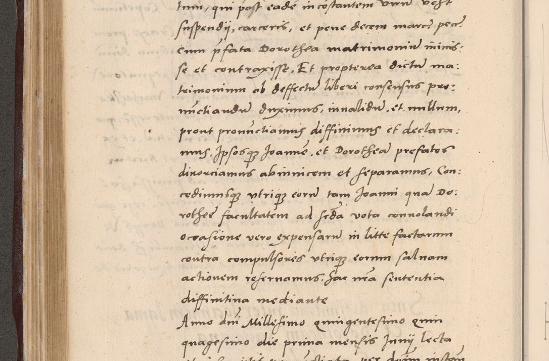 Zdjęcie nr 254 dla obiektu archiwalnego: Acta actorum causarum, sententiarum tam diffinitivarum quam interlocutoriarum et obligationum, quietationum ac constitutionum procuratorum coram reverendo domino Petro Mischkowsky Gneznensi et Cracoviensi canonico vicarique in spiritualibus Cracoviensi generali ad annum Domini MDLᵐᵘᵐ, cuius indicio est octava, pontificatus post mortem sanctissimi in Christo patris et domini nostri domini Pauli divina providencia pape III anno XVIᵐᵒ defuncti vacante, Regni vero serennissimi principis et domini Sigismundi Augusti Dei gratia Regis Poloniae, Magni Ducis Litwaniae, Russie, Prussie, Mazowie etc. domini et haeredis, anno XXIᵒ foeliciter continuantur