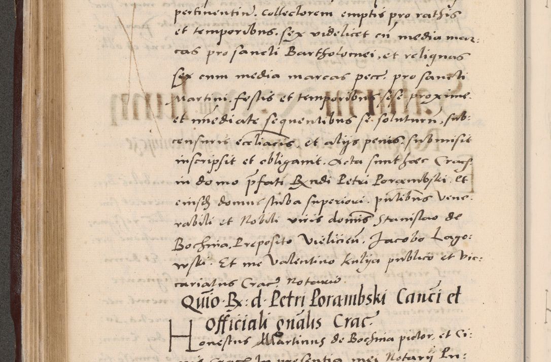 Zdjęcie nr 246 dla obiektu archiwalnego: Acta actorum causarum, sententiarum tam diffinitivarum quam interlocutoriarum et obligationum, quietationum ac constitutionum procuratorum coram reverendo domino Petro Mischkowsky Gneznensi et Cracoviensi canonico vicarique in spiritualibus Cracoviensi generali ad annum Domini MDLᵐᵘᵐ, cuius indicio est octava, pontificatus post mortem sanctissimi in Christo patris et domini nostri domini Pauli divina providencia pape III anno XVIᵐᵒ defuncti vacante, Regni vero serennissimi principis et domini Sigismundi Augusti Dei gratia Regis Poloniae, Magni Ducis Litwaniae, Russie, Prussie, Mazowie etc. domini et haeredis, anno XXIᵒ foeliciter continuantur
