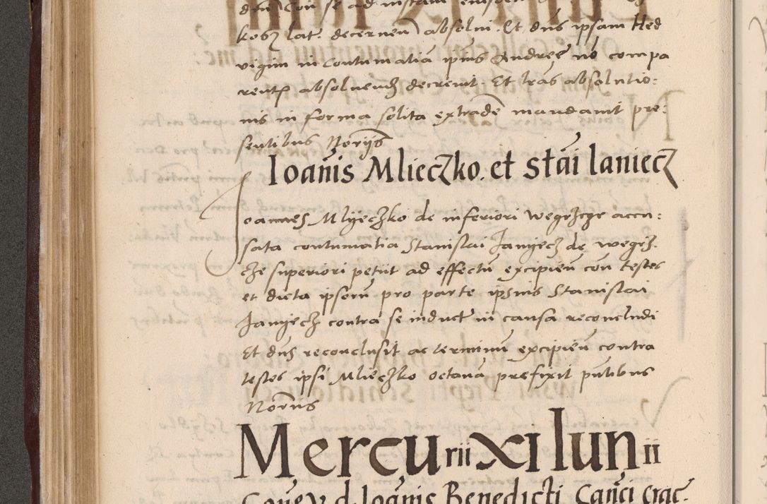 Zdjęcie nr 218 dla obiektu archiwalnego: Acta actorum causarum, sententiarum tam diffinitivarum quam interlocutoriarum et obligationum, quietationum ac constitutionum procuratorum coram reverendo domino Petro Mischkowsky Gneznensi et Cracoviensi canonico vicarique in spiritualibus Cracoviensi generali ad annum Domini MDLᵐᵘᵐ, cuius indicio est octava, pontificatus post mortem sanctissimi in Christo patris et domini nostri domini Pauli divina providencia pape III anno XVIᵐᵒ defuncti vacante, Regni vero serennissimi principis et domini Sigismundi Augusti Dei gratia Regis Poloniae, Magni Ducis Litwaniae, Russie, Prussie, Mazowie etc. domini et haeredis, anno XXIᵒ foeliciter continuantur