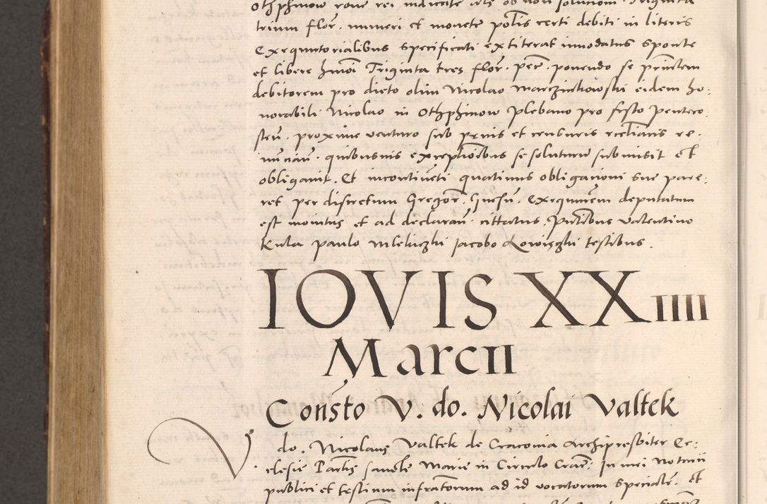 Zdjęcie nr 1102 dla obiektu archiwalnego: Acta actorum causarum, sentenciarum tam diffinitivarum quam interloquutoriarum, decretorum, obligationum, quietationum et constitucionum procuratorum coram reverendo domino Bartholomeo Ganthkowsky cancellario Gnesnensi, archidiacono et reverendissimi in Christo patris domini Andree Dei gratia episcopi Cracoviensis vicario in spiritualibus generali Cracoviensi ad annum Domini millesimum quingentesimum quingentesimum primum, cuius indictio nona, pontificatus sanctissimi in Christo patris domini Julii divina providencia pape tercii, annus secundus (sic!) felici omine incipiutur.